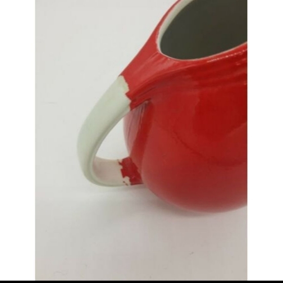 Vintage Hall's Superior Quality Kitchenware Red and White Jug Creamer 5" - Picture 10 of 13